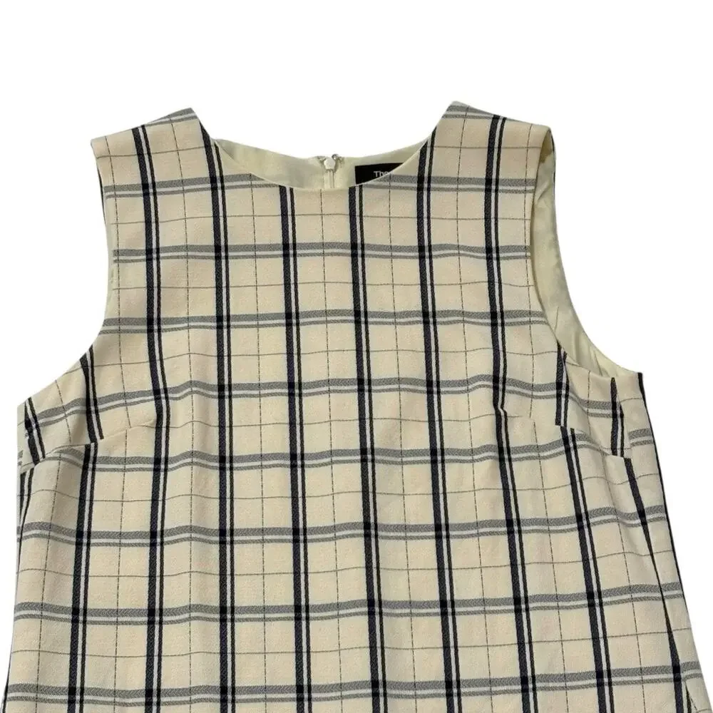 Theory Sleeveless Plaid Dress - Size 8 - Ivory - Shift, Above Knee, Work Classic - Picture 8 of 12